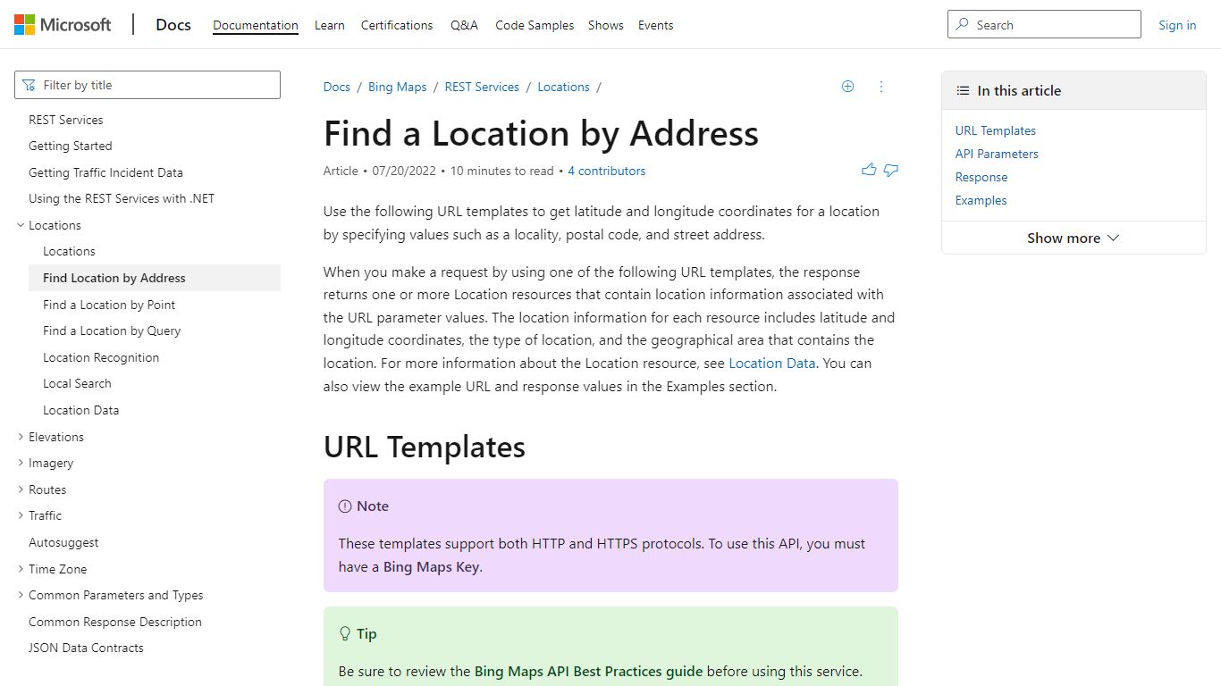 Find a Location by Address - Bing Maps | Microsoft Docs